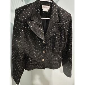 Gantos Black & Gold Blazer Size 12 Vintage Polka Dot Cropped Jacket. Made In USA